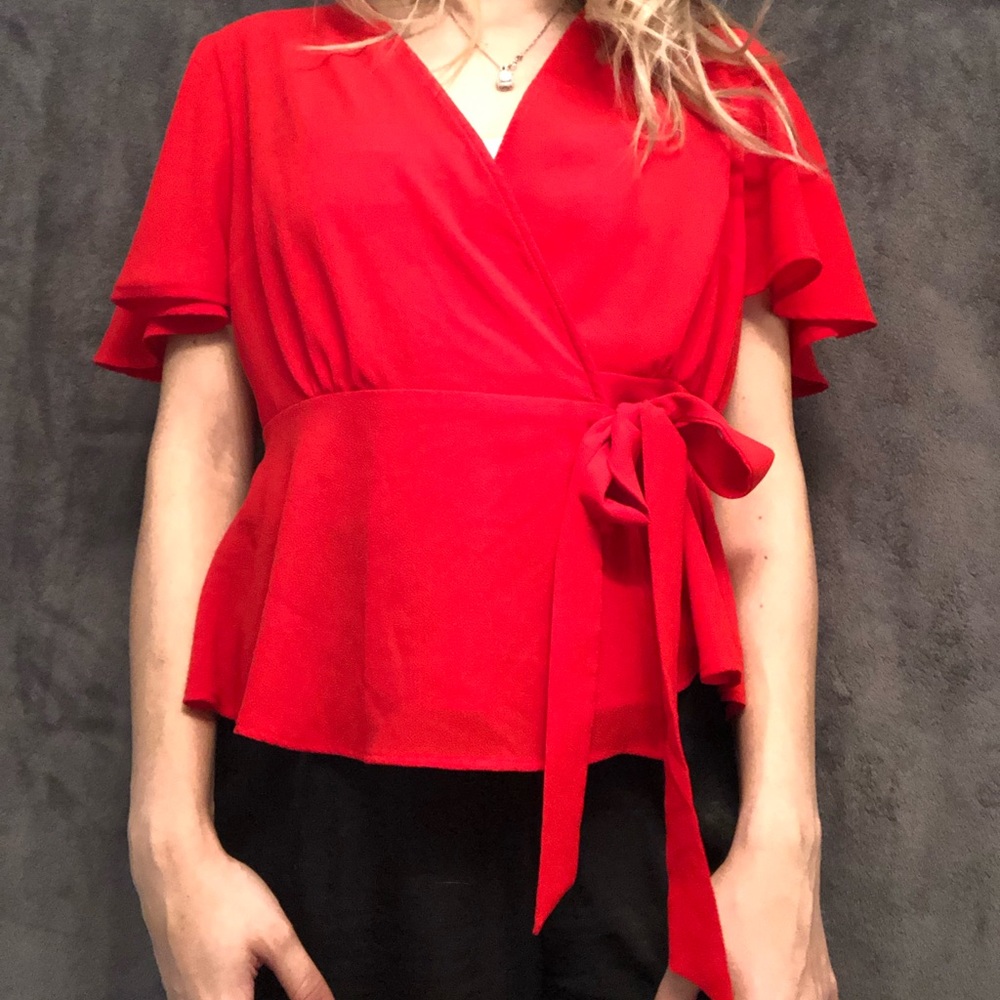 red wrap around top